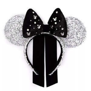 Disney Minnie Mouse Silver and Black Sequined Ears Headband Glitzy Rhinestones